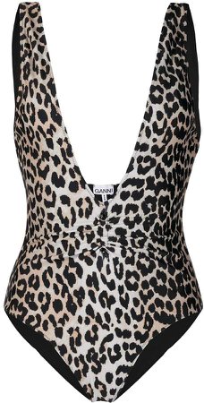 leopard print plunge neck swimsuit