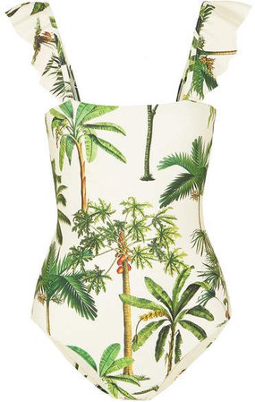 Agua by Nativa Ruffled Printed Swimsuit - Green