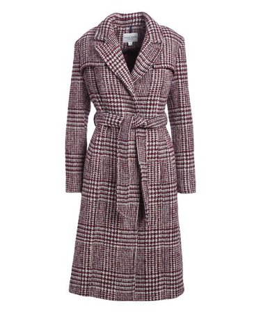 Cole Haan Burgundy Plaid Prince of Wales Wool-Blend Trench Coat - Women | Best Price and Reviews | Zulily