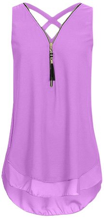 Sunhusing Women's Layed Zipper Stitching Back Cross Bandage Lace-Up Sleeveless Vest Tank Tops Shirt Purple at Amazon Women’s Clothing store