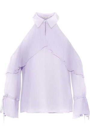 Blayne cold-shoulder ruffled silk-chiffon blouse | ALICE + OLIVIA