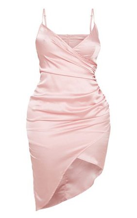 Shape Dusty Pink Satin Wrap Dress | Curve | PrettyLittleThing