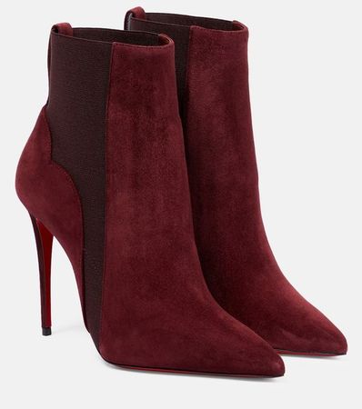 christian louboutin chelsea chick burgundy red suede ankle booties boots heels
