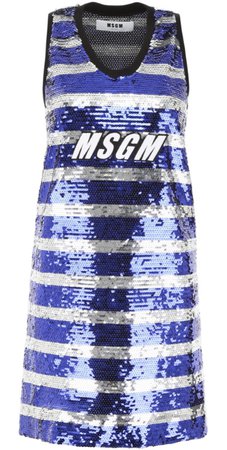 MSGM STRIPED SEQUINS DRESS WITH LOGO
