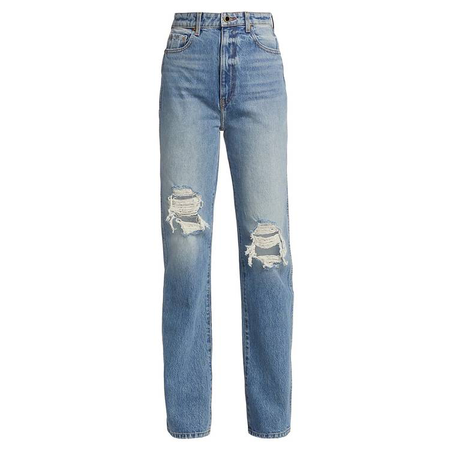 blue faded ripped stovepipe jeans