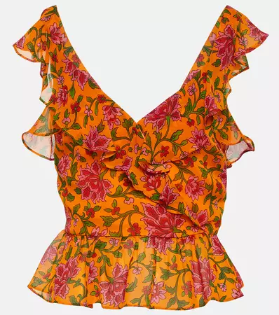 Floral Silk Top in Orange - Veronica Beard | Mytheresa