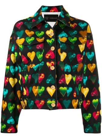 Black Versace Heart Print Denim Jacket | Farfetch.com