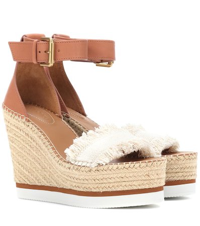 Leather and canvas wedge sandals