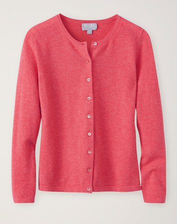 Pure Collection Cashmere Crew Neck Cardigan - Heather Coral | Pure Collection