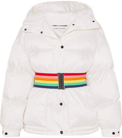 Belted Hooded Quilted Down Ski Jacket - White