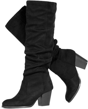 Amazon.com | RF ROOM OF FASHION Women's Stacked Heel Slouchy Knee High Boots (Slim Calf) BLACK SU Size.7.5 | Knee-High