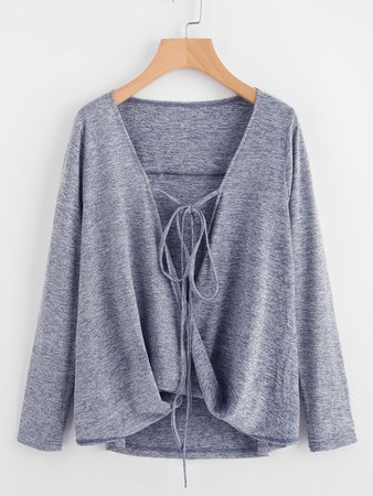 Tied Twist Front Marled Knit Tee