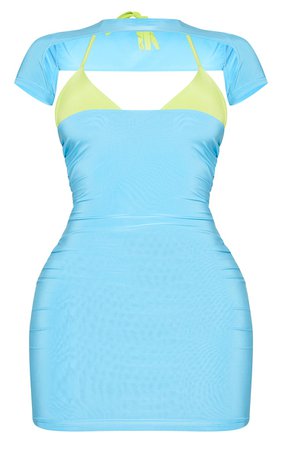 Shape Bright Blue Colour Block Slinky Cut Out Bodycon Dress | PrettyLittleThing USA