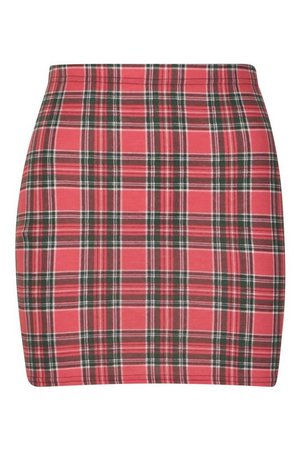 Tartan Check Basic Jersey Mini Skirt | Boohoo red