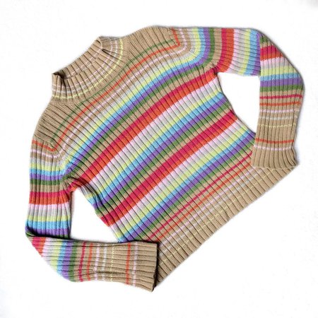 00s Y2K Vintage Pastel Rainbow Ribbed Sweater Made... - Depop