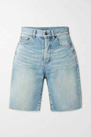 Frayed Denim Shorts - Light blue