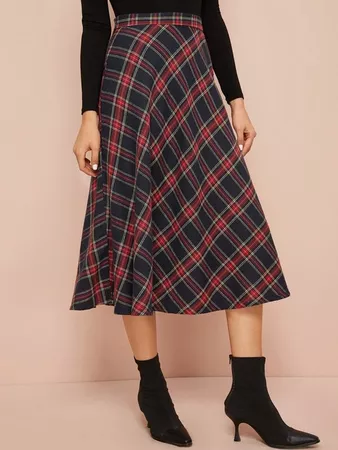 Tartan Print Flare Skirt | SHEIN USA