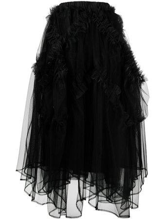 Shop black Comme Des Garçons Noir Kei Ninomiya ruffle-trim mid-length skirt with Express Delivery - Farfetch
