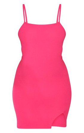 Hot Pink Strappy Split Hem Bodycon Dress | PrettyLittleThing USA