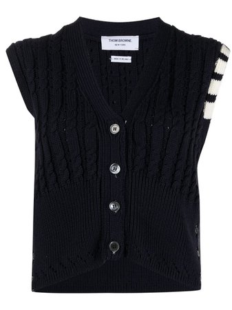 Thom Browne cable-knit Sleeveless Cardigan - Farfetch