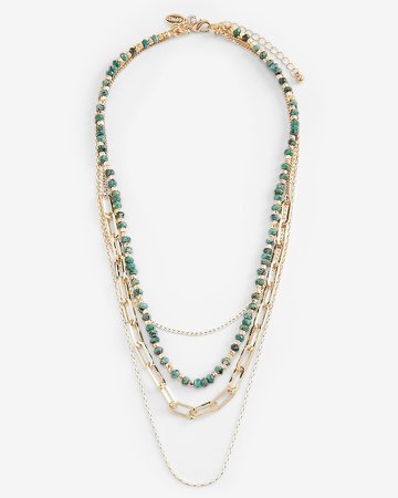 Multi-Row Chain And Beaded Layered Necklace