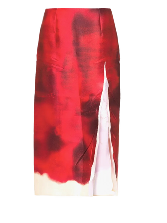 Prada red white pink split skirt
