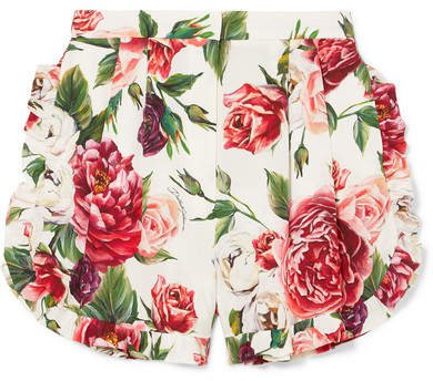 Ruffled Floral-print Silk-blend Shorts - Off-white