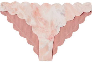 Antibes Scalloped Printed Stretch-crepe Bikini Briefs - Pink