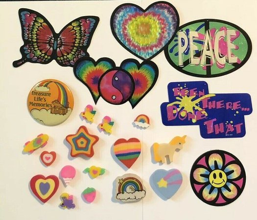 Vintage 80s Eraser & Vending Sticker Lot Rainbow Unicorn + 1 Button | eBay