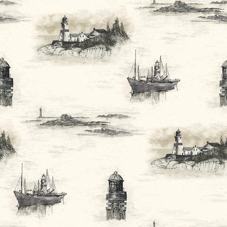 The Wallpaper Company 20.5 In. W Black and Beige Coastal Lighthouses Wallpaper | The Home Depot Canada