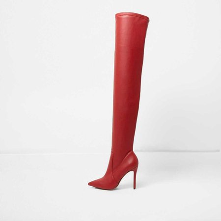 River Island red over the knee heeled boots