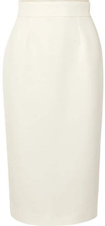 Tulle-trimmed Crepe Pencil Skirt - Ivory