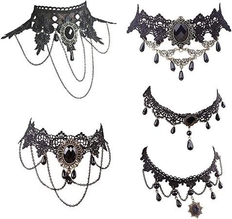 Amazon.com: Dumcondy Halloween Elegant Sexy Women Girl Retro Gothic Punk Style Necklace Black Lace Neck Chain Collar Statement Choker Victorian Steampunk Jewelry Party Wedding Princess,5 Pieces/Set: Clothing, Shoes & Jewelry