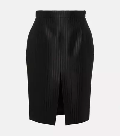 Striped Wool And Silk Midi Skirt in Black - Saint Laurent | Mytheresa