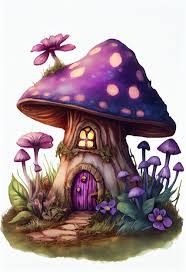 purple mushroom fairy house