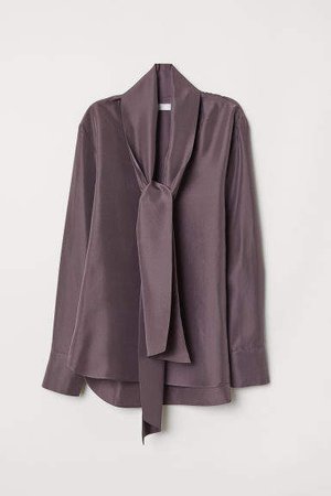 Silk Blouse with Tie Detail - Purple