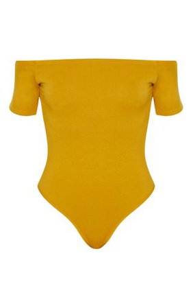 Basic Mustard Bardot Short Sleeve Bodysuit | PrettyLittleThing