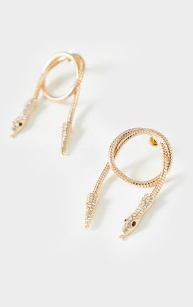 Gold Diamante Snake Studded Earrings | PrettyLittleThing