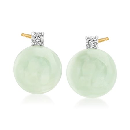 Ross-Simons Jade Earrings with Diamond Accents