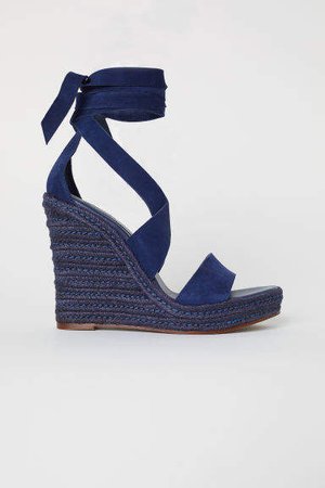 Suede Wedge-heel Sandals - Blue