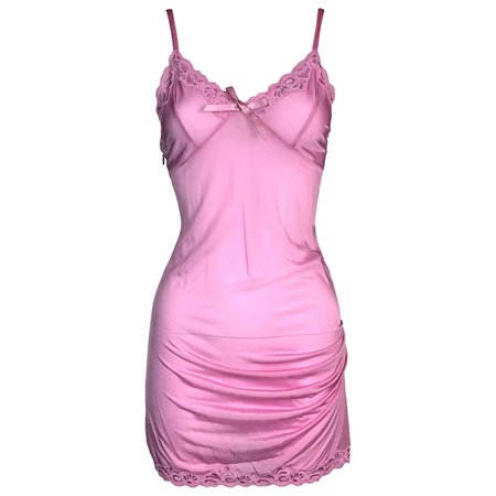S/S 2005 Christian Dior John Galliano Sheer Pink Ruched Lace Mini Slip Dress at 1stDibs