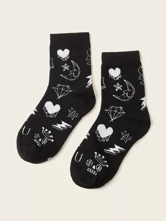 Heart & Moon Pattern Ankle Socks 1pair | SHEIN USA