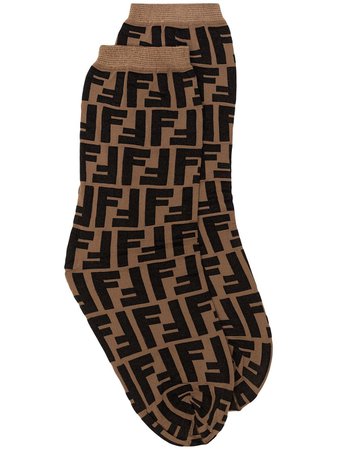 Brown Fendi FF Motif Print Socks | Farfetch.com