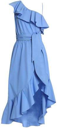One-shoulder Ruffled Cotton-poplin Midi Dress