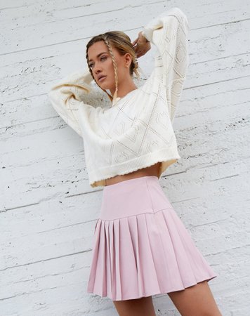 Pink High Waisted Pleated Mini Skirt | Cason – motelrocks-com-us