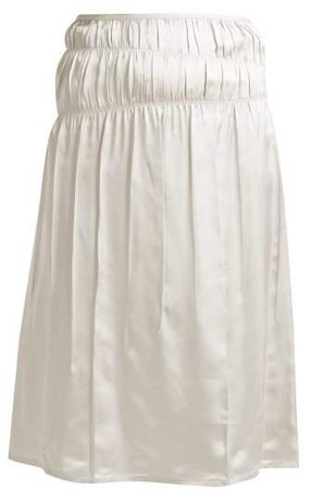 Mid Rise Satin Slip Skirt - Womens - White