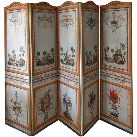 18th Century Paravent Screen France 1770 Original Painting For Sale at 1stDibs