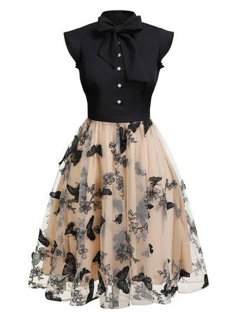 1950s black patchwork butterfly dress