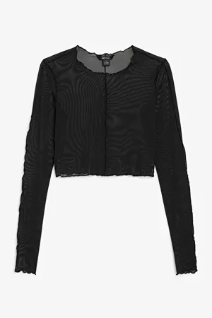 Blue patterned mesh top with over lock seam detailing - Black - Monki WW