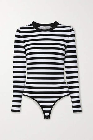 Striped Stretch-jersey Bodysuit - Black
